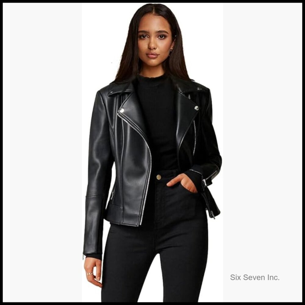 Faux Leather Motorcycle Jacket Slim Fit Biker Coat